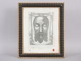 a black and white photo of a man with a beard in a frame
