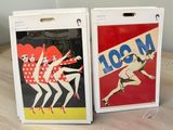 two boxes with a picture of a woman on them sitting on a table