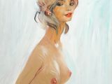 an oil painting of a nude woman with a crown on her head