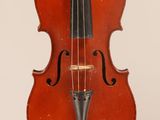 a close up of a violin with a bow on a white background