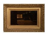 an image of a painting of a room with a window and a cat
