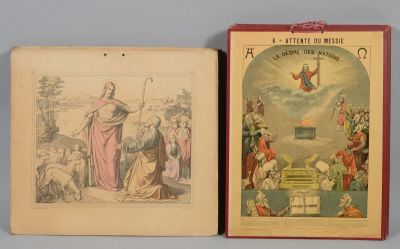 an old book with a picture of jesus and other religious figures