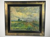 framed oil painting of a landscape with a house in the distance