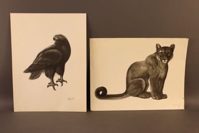 Georges Lucien GUYOT (1885-1972). Aigle noir - Panthère assi…