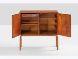the sideboard is made of wood and has two doors open