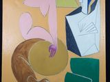 l'image d'un tableau représentant un homme et une femme assis sur un canapé