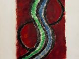 a painting of a red and green abstract painting on a white background