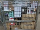 a metal cart with boxes on top of it in a warehouse