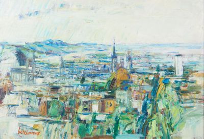 tableau représentant une vue de la ville depuis un point de vue en hauteur