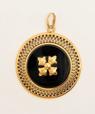 an image of a black and gold locke with a cross on it