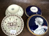 three plates with a picture of a woman and a man on them