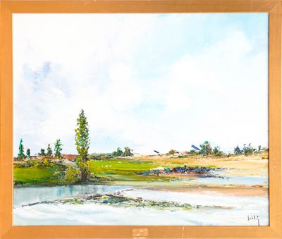 a picture of a painting of a landscape in a frame