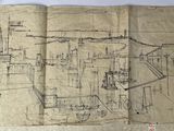 an old piece of paper with a drawing of a building on it