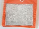 an orange and white bag with a picture of a castle on it