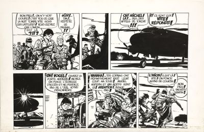 une image tirée d'une bande dessinée représentant des soldats et un hélicoptère
