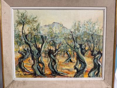 un tableau représentant un groupe d'oliviers dans un champ