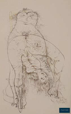 dessin représentant une femme assise sur le dos d'un homme, sur une chaise