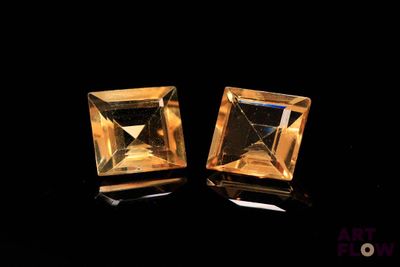 a pair of square cut yellow topaz quartz earrings