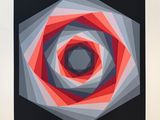 an image of a picture of a red, grey and black geometric design