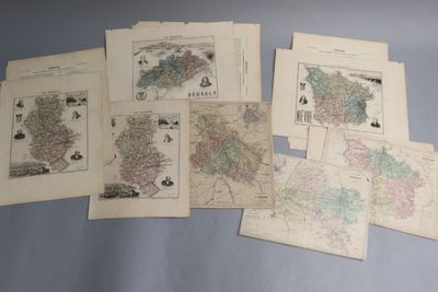 Lot de cartes colorisées représentant des départements dont …