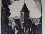 a black and white picture of a church with a steeple
