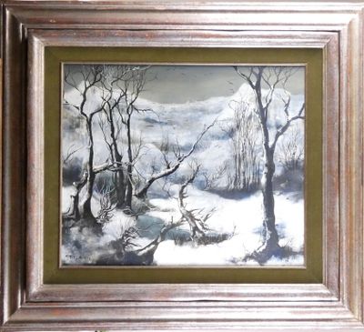 Tableau HSP -Forêt en hiver- signé *DELMOTTE M.