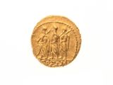 a gold coin with an image of a man and a woman on it