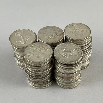 FRANCE, Ve République. 90 x 5 F argent type Semeuse 1960.