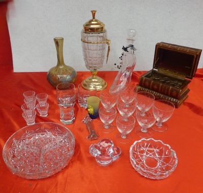 a table with a lot of glass items on it
