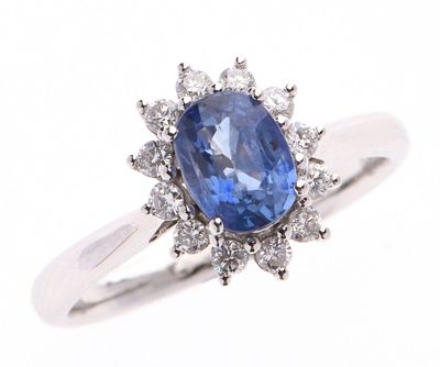 BAGUE Pompadour en platine 800 °/°° centrée d'un saphir de t…