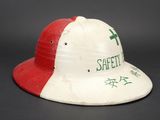 a white and red helmet with a cross on it