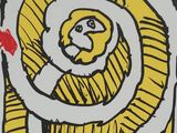 an image of a yellow and black drawing of a spiral