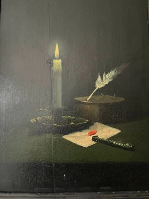 Eugène LUCQ (1858-1916) Nature morte à la bougie et lettre a… - Photo 1