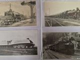 plusieurs vieilles photos en noir et blanc d'un train sur une voie ferrée