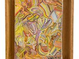 un tableau dans un cadre en bois sur fond blanc