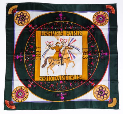 foulard en soie représentant un homme à cheval
