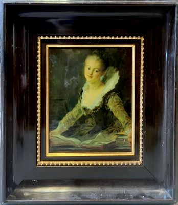 tableau représentant une femme en robe verte assise sur une table