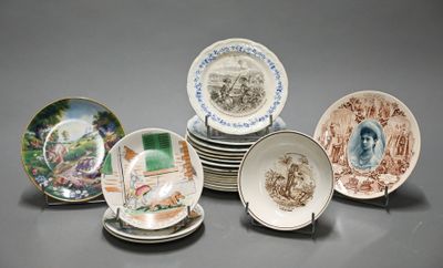 a lot of plates that are sitting on a table