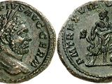 an ancient coin with a man holding a sword on it