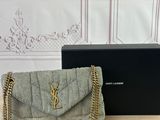 saint laurent grey clutch bag with gold chain strap