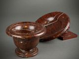 pair of carved wooden bowls and stand