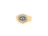 une bague en or jaune 18 carats sertie d'un saphir bleu et de diamants