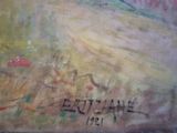 an image of a painting of a person riding a horse on a dirt road