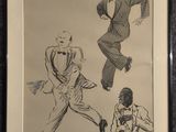 dessin représentant un homme en costume et un homme en costume en train de courir