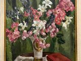 une peinture de fleurs dans un vase sur une table