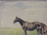 a painting of a horse and a foal in a field