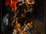 an image of a painting of a group of people in a dark room