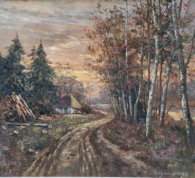 Frans VAN GENESEN (1887-1945), "Chemin à l'aube près d'une c…