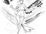 dessin représentant une femme en bikini tenant une planche de surf à la main