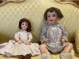 three pictures of a little girl sitting on a couch with a teddy bear